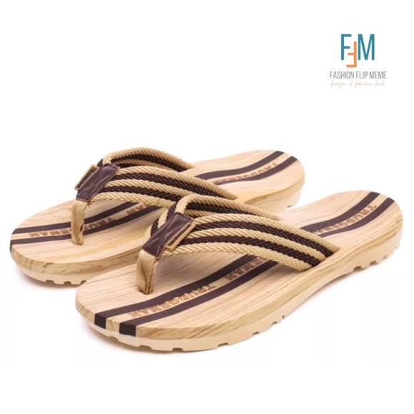 Unisex Soft Wood Grain Look Luxe Thong Flip Flop Slippers - Picture 2 of 6